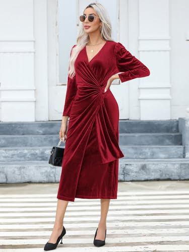 R.Vivimos Women's Velvet Wrap Fall Winter Elegant Midi Dress Secondary image