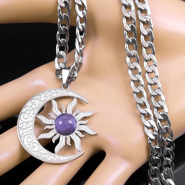 Wicca Sun And Moon Necklaces Stainless