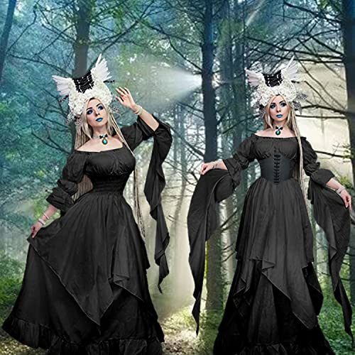 YEAXLUD Women's Victorian Dress Puff Sleeve Off Shoulder Ruffle Medieval Costume for Women Renaissance Dress
