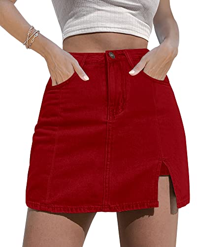 luvamia Jean Skort Women High Waisted Stretchy Denim Mini Skirt Side Slit