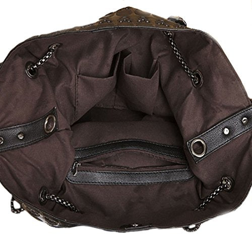Womens Skull Print PU Leather Hobo Tote Shoulder Bag