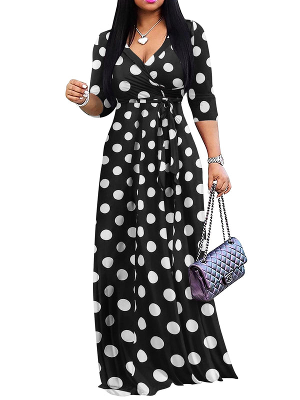 Yajedo Womens Casual Summer Maxi Dress Plus Size Sexy Wrap V Neck 3/4 Sleeve Sundress with Pockets