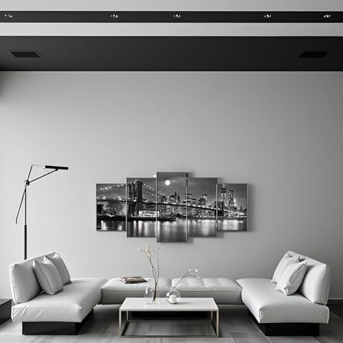 5-Piece Brooklyn Bridge Full Moon Canvas Wall Art