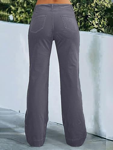 Women Mid Waist Dress Flare Straight Leg Corduroy Pants