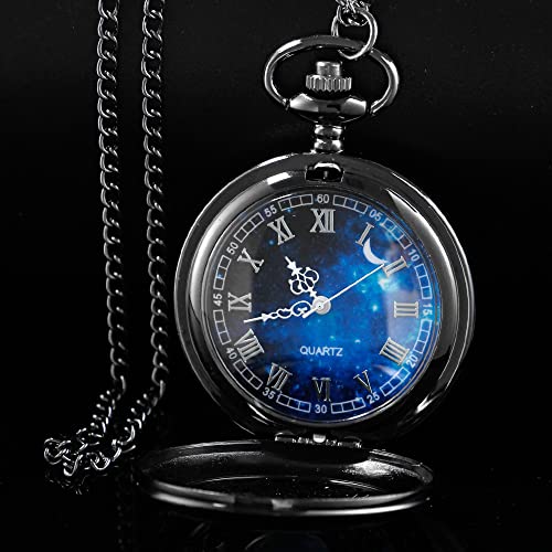 Starry Blue Roman Numeral Quartz Pocket Watch
