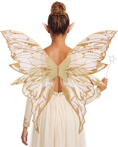 YKW Fairy Wings for Adult Women,31.5"x29" Butterfly Cosplay Wings with Lace Gloves,Organza Costume Wings for Halloween Party Main image
