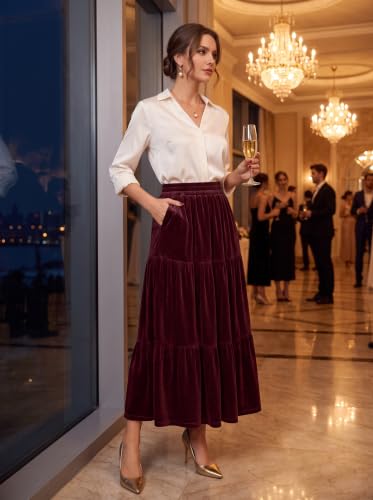 BLENCOT Women's Maxi Skirt Ruffle Flowy Long Fall Skirts Business Casual