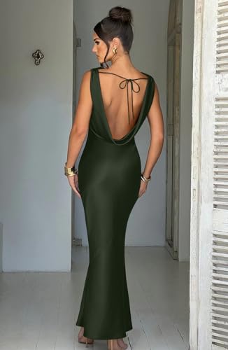 Memoriesea Women's Elegant Sleeveless High Neck Tie Cocktail Wedding Party Maxi Dress