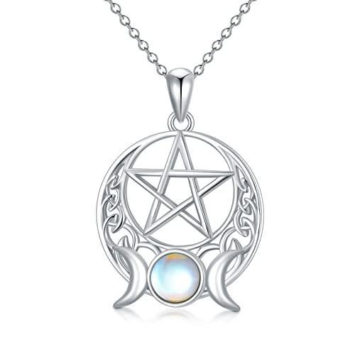Sterling Silver Pentagram Necklace Triple Moon Main image