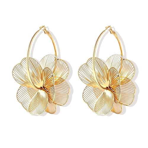 Flower Dangle Gold Earrings for Women Trendy Statement Hoop Earring Jewelry