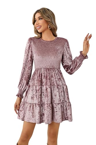 R.Vivimos Women's Fall Crushed Velvet Long Sleeve Mini Dress