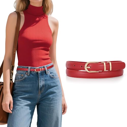 Womens Skinny Leather Belt Ladies Thin Faux Leather Belt With