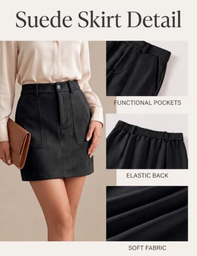 IECCP Women's Faux Suede Skirts Mini High Waist Pencil Skirt with Pockets