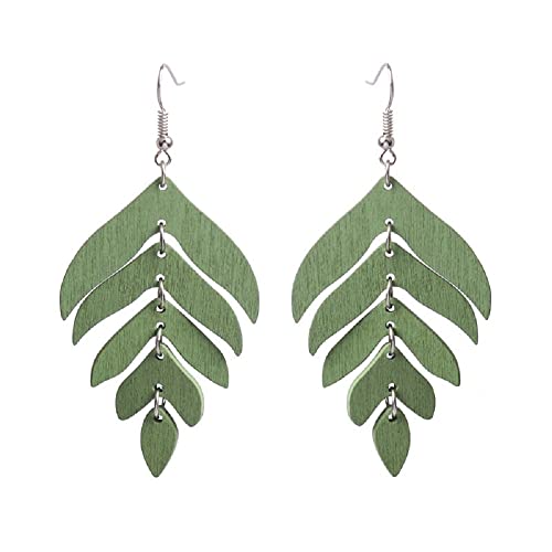 Wooden Palm Leaf Drop Dangle Earrings Main image