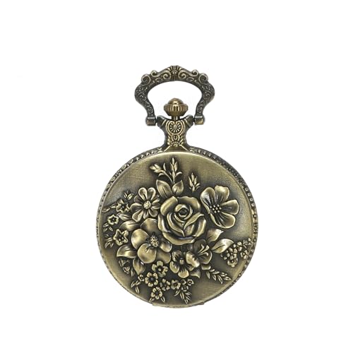 Retro Flower Openwork Cover Quartz Pocket Watch with Chain Half Hunter Main image