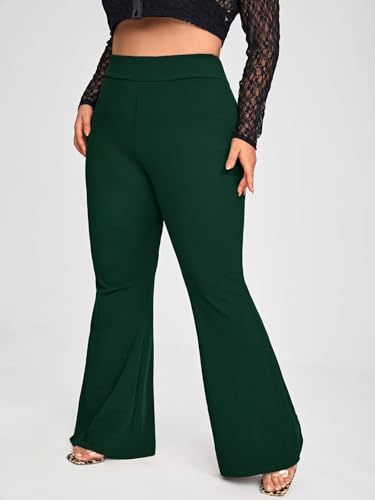 Wdirara Women's Plus Size Elastic High Waist Flare Bell Bottom Ribbed