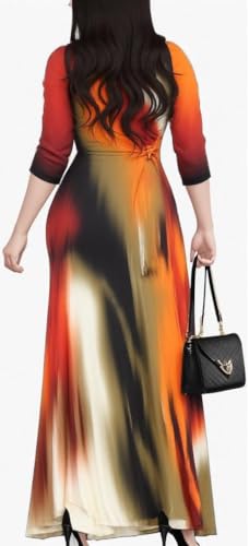 CaniBtr Maxi Dresses for Women Plus Size 3/4 Sleeve Long Dress with Belt