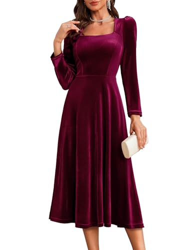 BeryLove Women Velvet Dress Cocktail Party Evening Dresses Long Sleeve Wedding Guest Formal Dresses