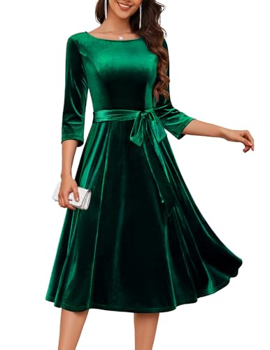 DRESSTELLS Velvet Cocktail Dress for Women, 2025 Winter Christmas Holiday Dress, 3/4 Long Sleeves Party Formal Gala