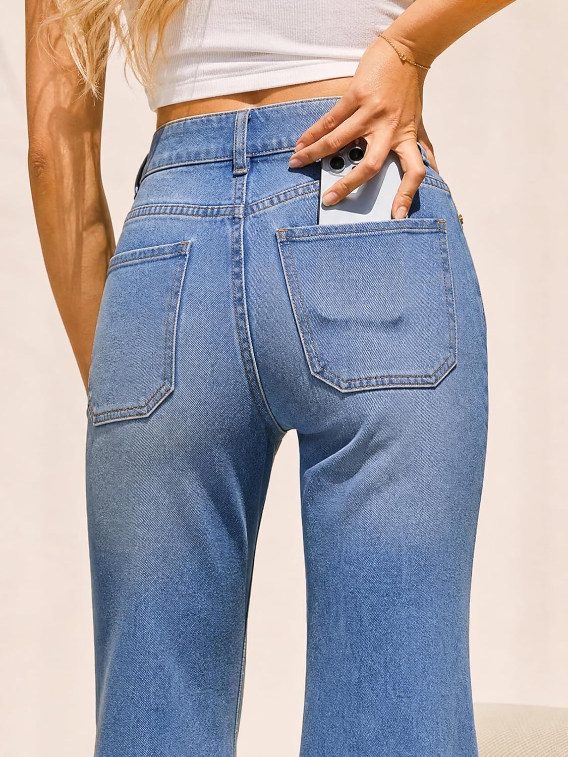 Flare Jeans For Women Frayed Hems Bell Bottom Jeans Mid High Waisted