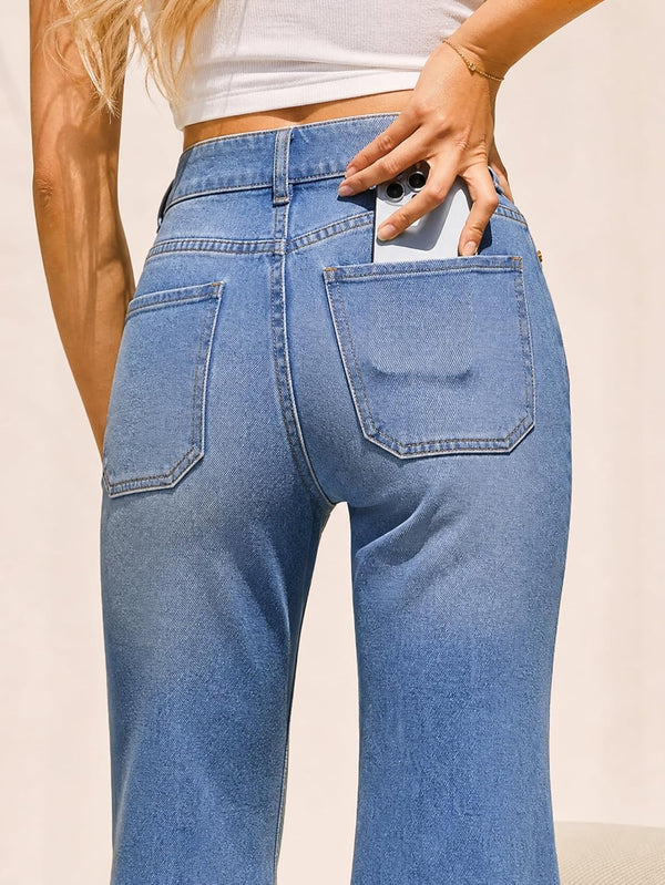 Flare Jeans For Women Frayed Hems Bell Bottom Jeans Mid High Waisted