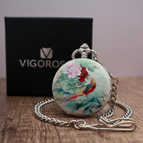 Vintage Floral Bird Manual Mechanical Pocket Watch for Men & Women - E