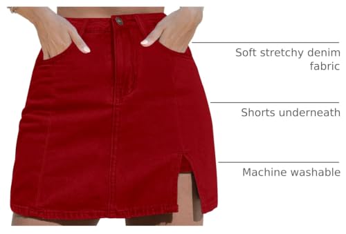 luvamia Jean Skort Women High Waisted Stretchy Denim Mini Skirt Side Slit
