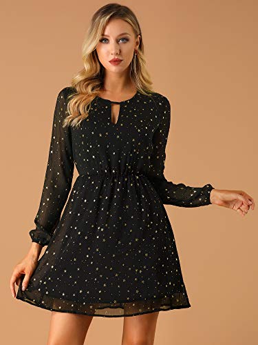Allegra K Women Metallic Star Choker V Neck Party Flared A-Line Dress