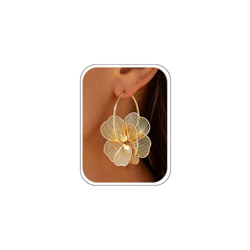 Flower Dangle Gold Earrings for Women Trendy Statement Hoop Earring Jewelry