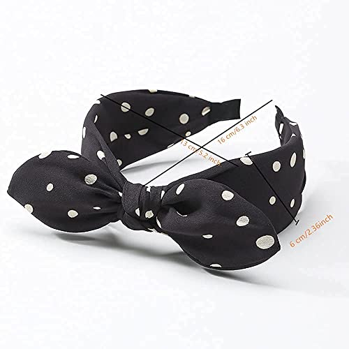 3 Pack Bow Headbands for Women,Wide Polka Dot Headband for Women Rabbit Ear Hair hoop