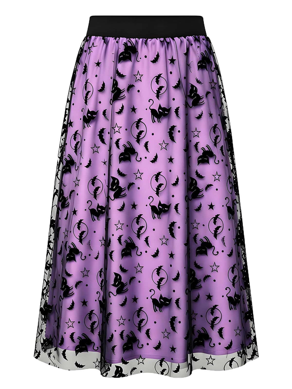 Women's Halloween Tulle Midi Skirt, Flocked Print Witch Costume Skirt