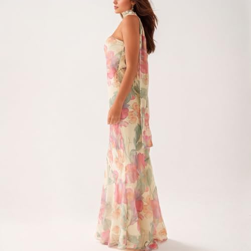 Women Floral Tube Maxi Dress with Scarf Summer Strapless Tube Bodycon Mesh Layer Cocktail Party Wedding Guest Dress