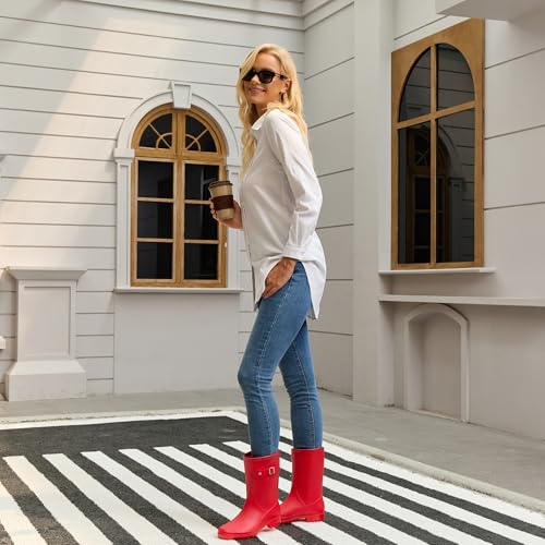 Women's Mid Calf Rain Boots Waterproof Fashion Shoes Secondary image