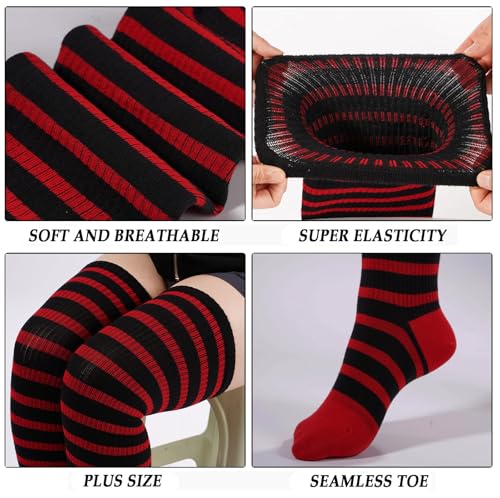 Moon Wood Plus Size Thigh High Socks for Women Knit Cotton Extra Long Striped Over the Knee High Socks Leg Warmers