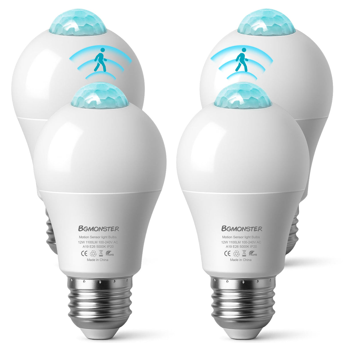 4-pack Motion Sensor Light Bulbs, 12w(100w Equivalent) e26 a19 Security LED Bulb Outdoor/indoor, ...