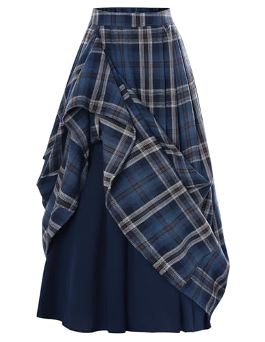 Scarlet Darkness Plaid Skirts for Women High Waist Layered Long Skirt