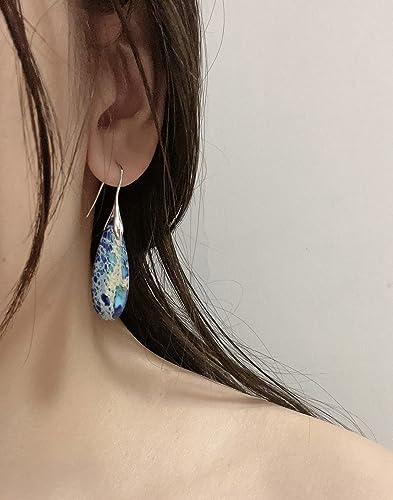 Stone Fishhook Dangle Drop Earrings