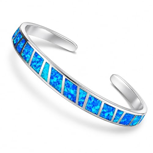 Blue Fire Opal Cuff Bracelet for Women – Turquoise & Lapis Style Silver Bangle, Adjustable Boho Southwestern Jewelry Gift Main image
