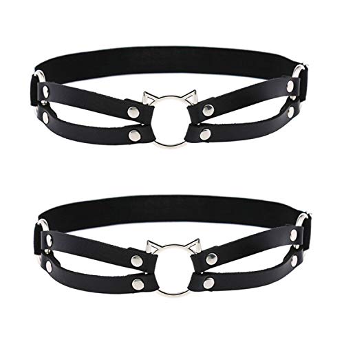 2pcs Adjustable Faux Leather Leg Garter, Elastic Punk Thigh Straps for Ladies
