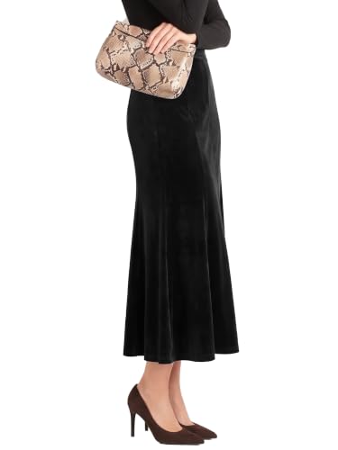 Urban CoCo Women's Velvet A-Line Midi Skirt High-Waisted Stretch