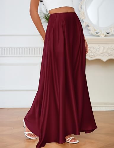 Maxi Satin Skirts for Womens High Waisted Flowy Long A line Skirt Trendy for Office Holiday Party