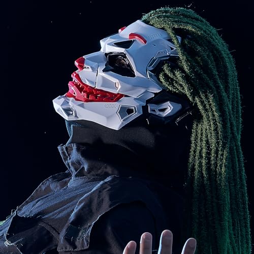 IUUBVV Futuristic Clown Mask, White and Red, Cosplay Costume Accessory