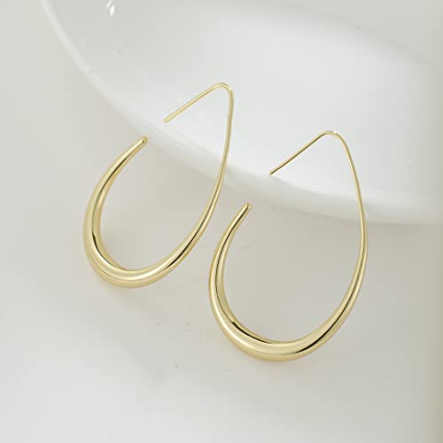 14k Plated Large Oval Pull-Through Hoop Earrings