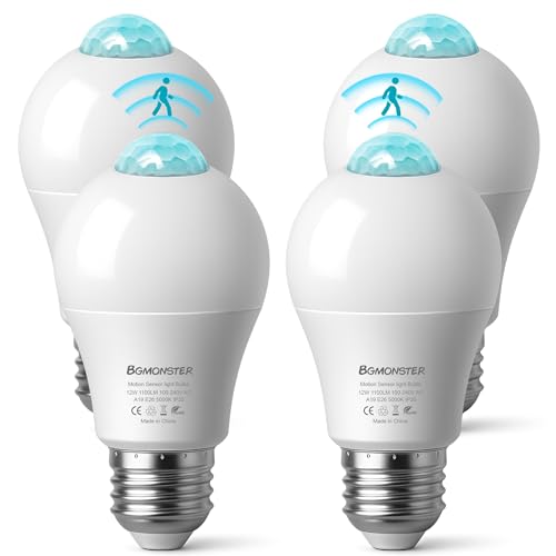 4-pack Motion Sensor Light Bulbs, 12w(100w Equivalent) e26 a19 Security LED Bulb Outdoor/indoor, ...