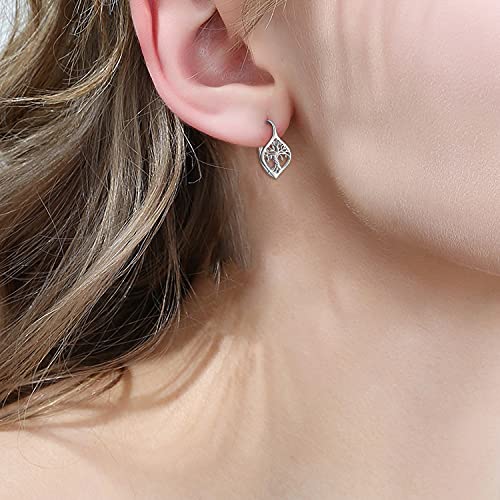 925 Sterling Silver Tree of Life Hoop Earrings