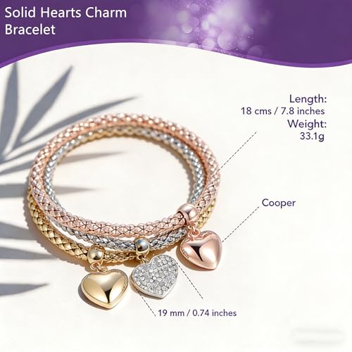 SILANER Crystal Charms Multilayer Bracelets - 3PCS Gold/Silver/Rose Gold Corn Chain Bracelet for Women, Tree of Life Heart Shaped Stretch Bracelet