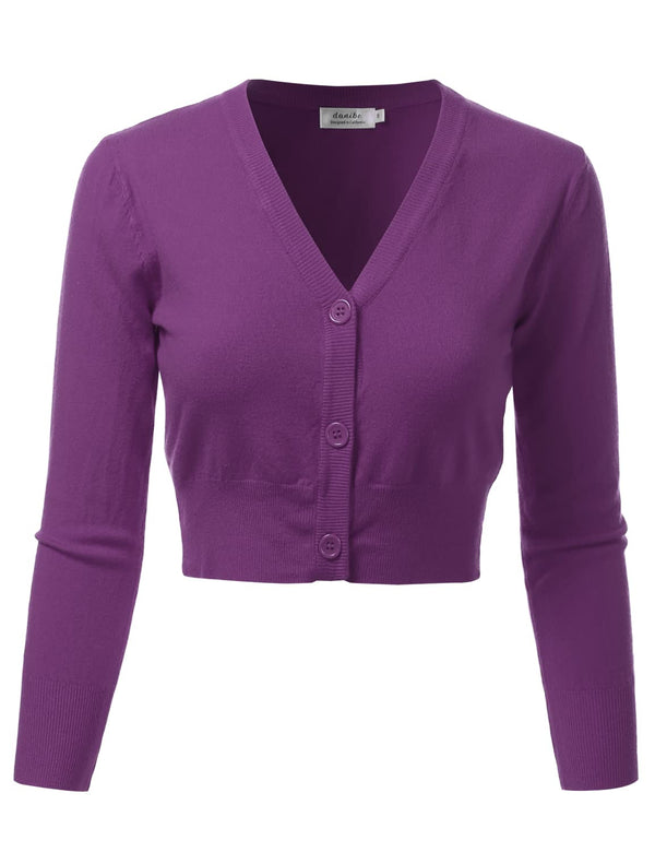 Women's 3/4 Sleeve Soft Open Front Cropped Sweater Cardigan (S-XXL)