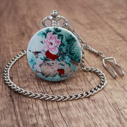 Vintage Floral Bird Manual Mechanical Pocket Watch for Men & Women - E