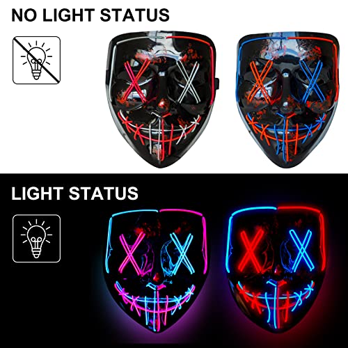 Poptrend Halloween Mask LED Light up Mask Scary mask for Festival Cosplay Halloween Costume Masquerade Parties,Carnival,Gift (2 PACK-B)