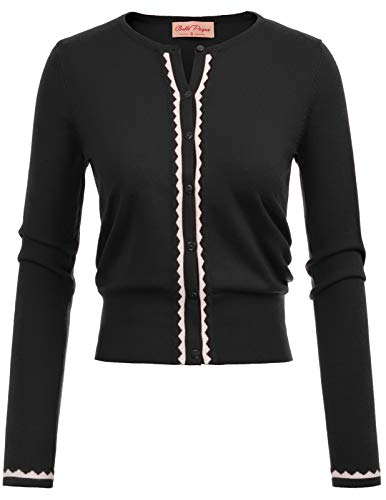 Women's Cardigan Sweater Color Block Long Sleeve Crew Neck Knit Cardigan Trendy Cropped Cardigan Shrug